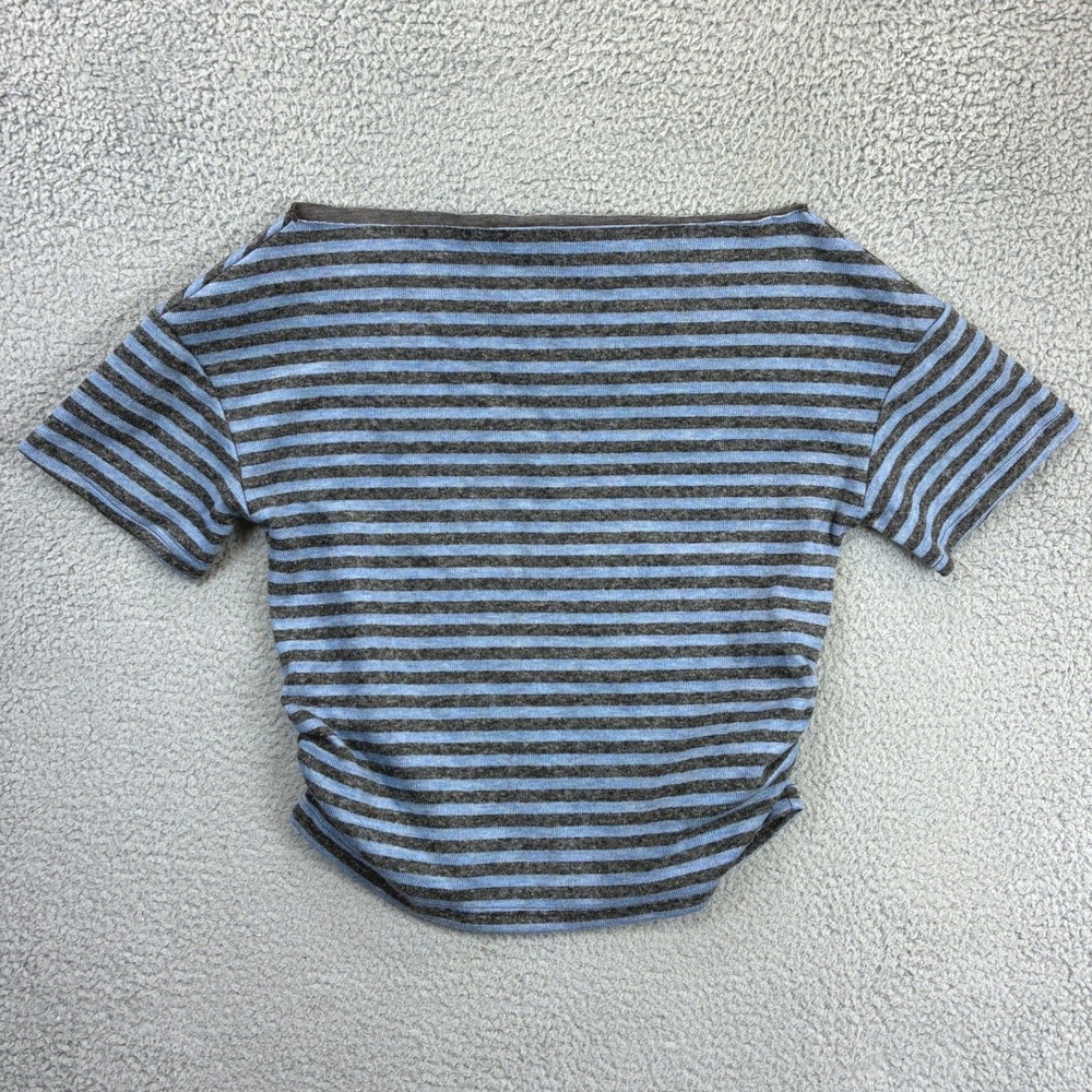 Lioness Wildlands Off Shoulder T Shirt Womens M Blue Striped Ruched Casual NWT